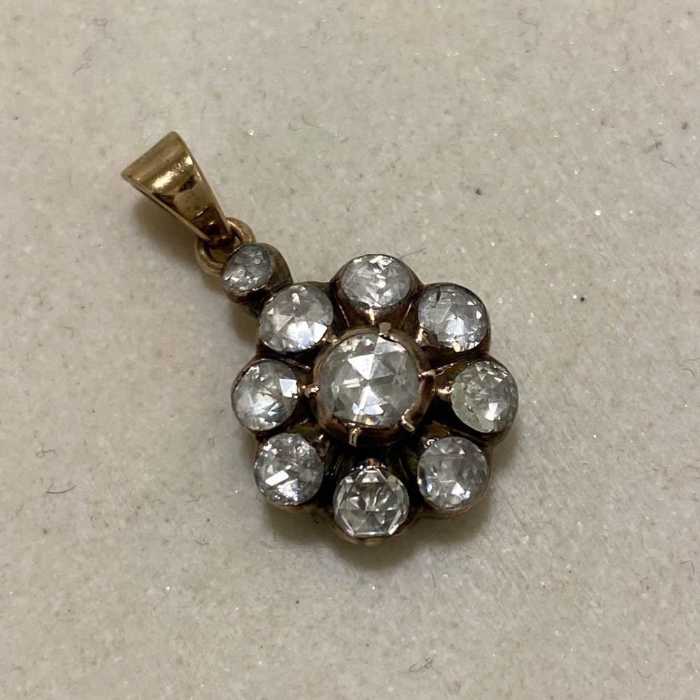 Victorian Georgian Rose Cut Cluster Pendant Charm Rose Gold